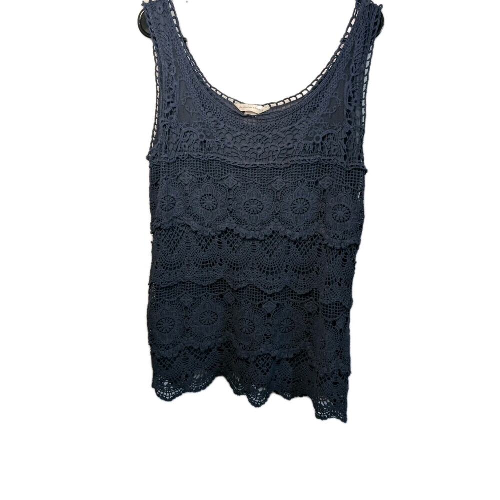 Christopher & Banks Navy blue Crochet Tank Top Sleeveless Shirt Cami Boho Large